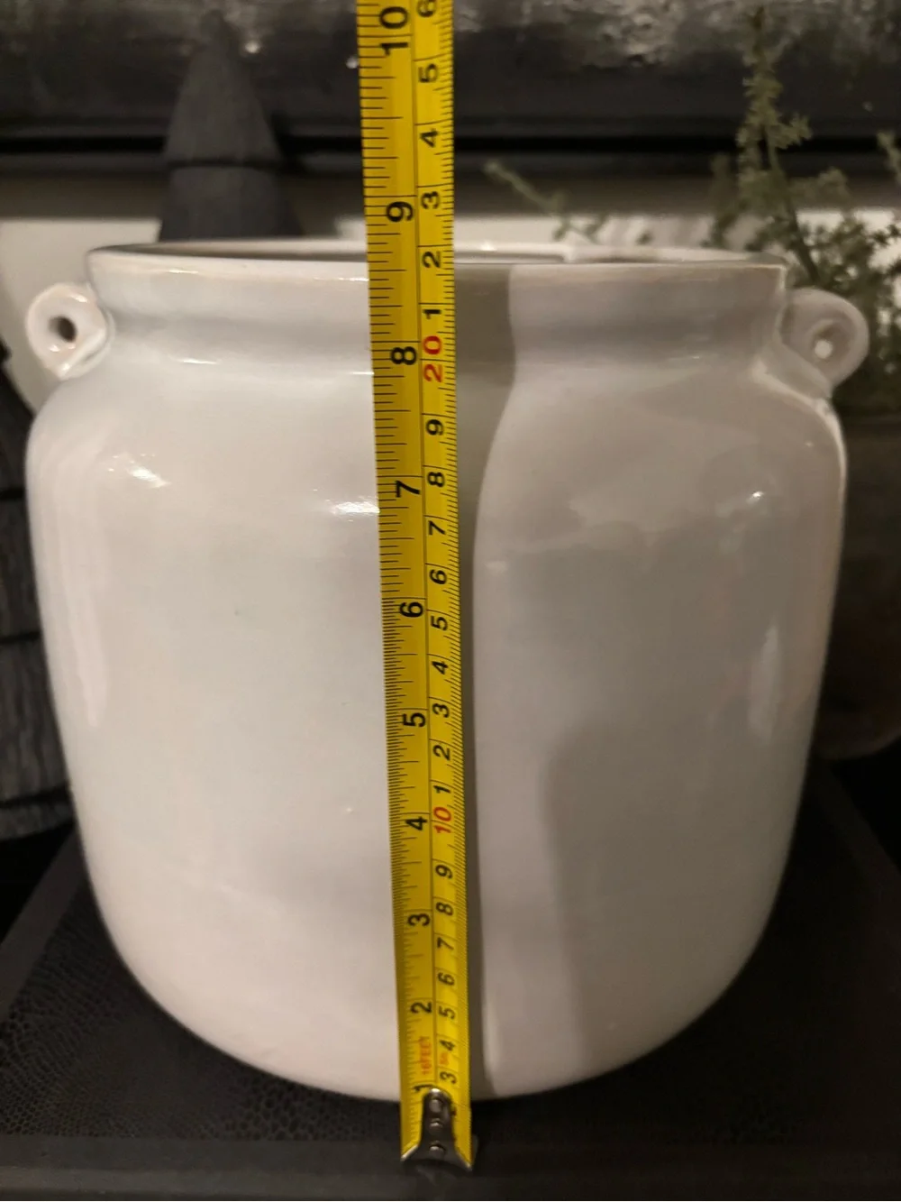 White Vintage Style Ceramic Decorative Vase with Loop Handles- Large